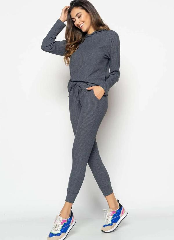Salvatore Fashion - Casaco Comfy Malha Canelada com Capuz Fashion Cinza 4