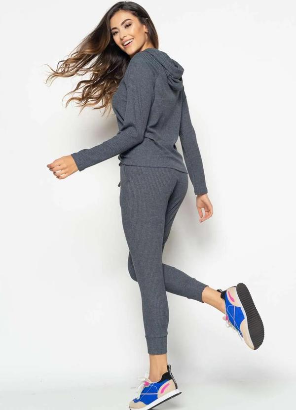 Salvatore Fashion - Casaco Comfy Malha Canelada com Capuz Fashion Cinza 5