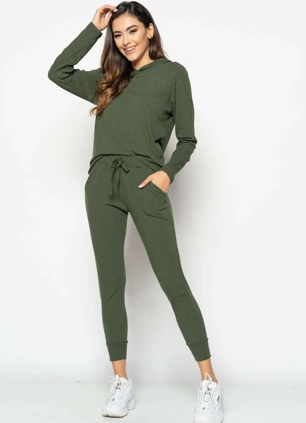 Salvatore Fashion - Casaco Comfy Malha Canelada com Capuz  Fashion Verde 2
