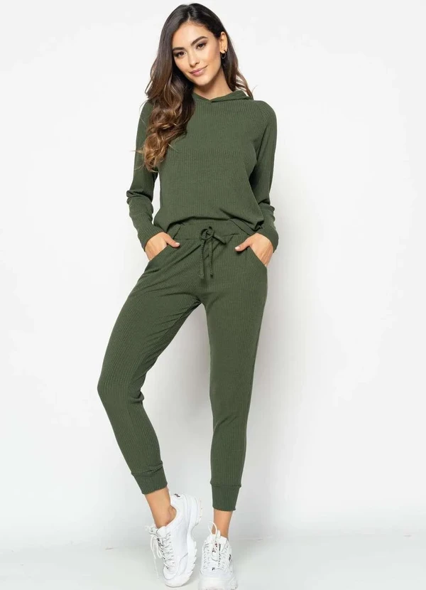 Salvatore Fashion - Casaco Comfy Malha Canelada com Capuz  Fashion Verde 3