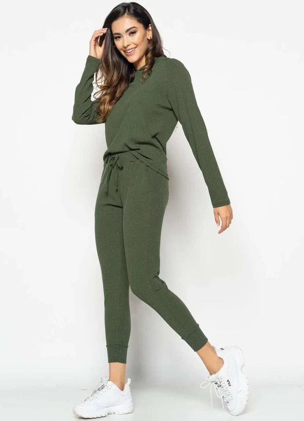 Salvatore Fashion - Casaco Comfy Malha Canelada com Capuz  Fashion Verde 4