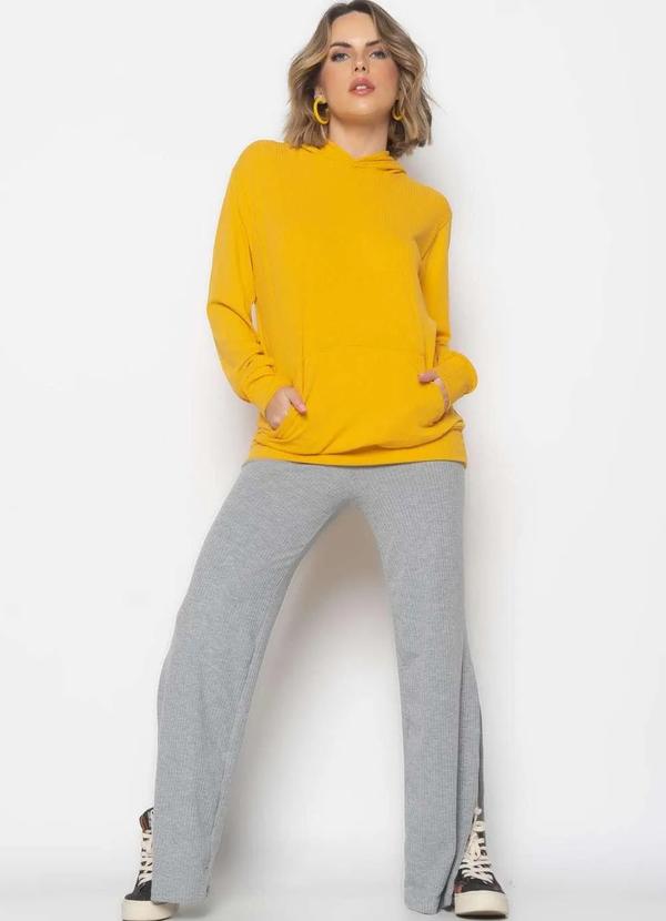 Salvatore Fashion - Casaco Oversized com Capuz e Bolso Canelado  Fashion Amarelo