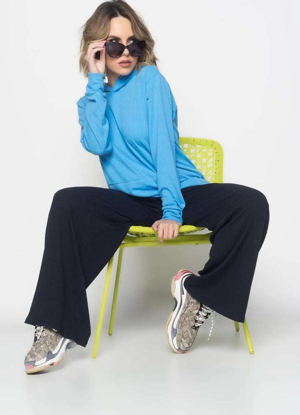 Salvatore Fashion - Casaco Oversized com Capuz e Bolso Canelado  Fashion Azul
