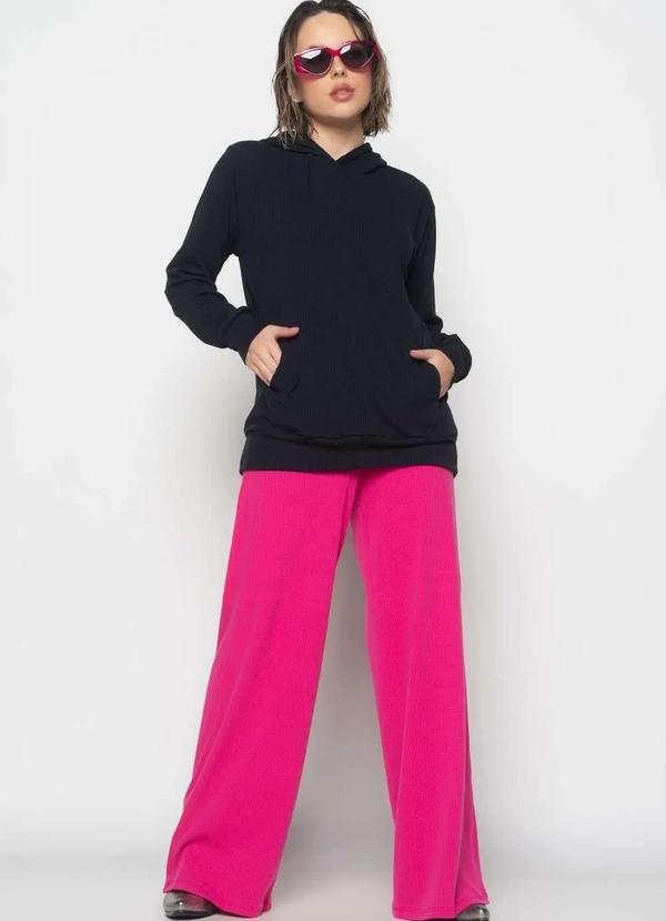 Salvatore Fashion - Casaco Oversized com Capuz e Bolso Canelado Fashion Preto