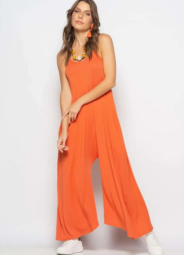 Salvatore Fashion - Macacão Alcinha Pantalona Malha Laranja