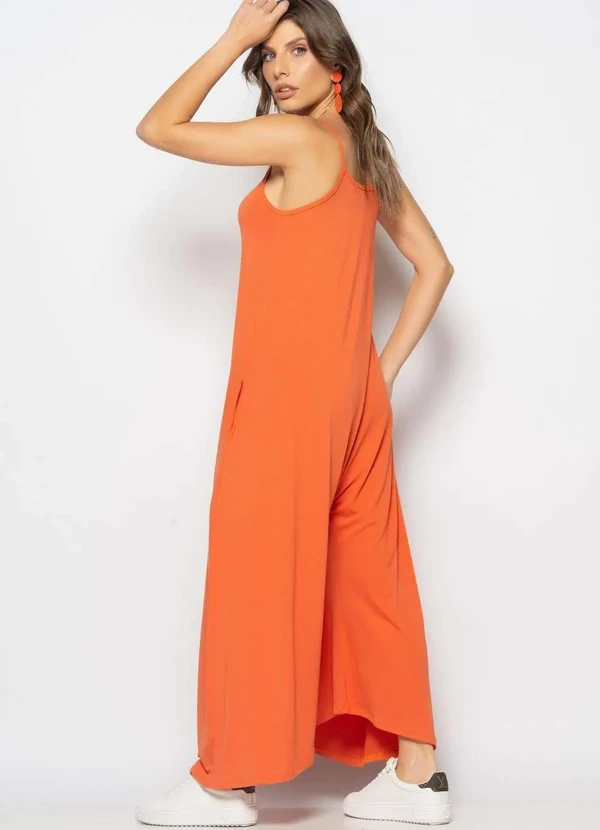 Salvatore Fashion - Macacão Alcinha Pantalona Malha Laranja 2