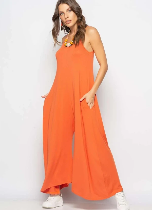 Salvatore Fashion - Macacão Alcinha Pantalona Malha Laranja 4