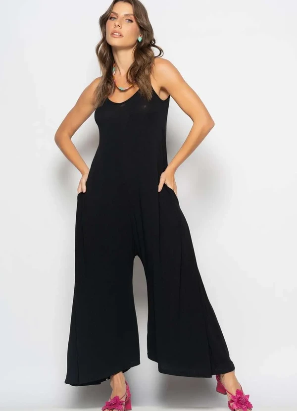 Salvatore Fashion - Macacão Alcinha Pantalona Malha Preto 2