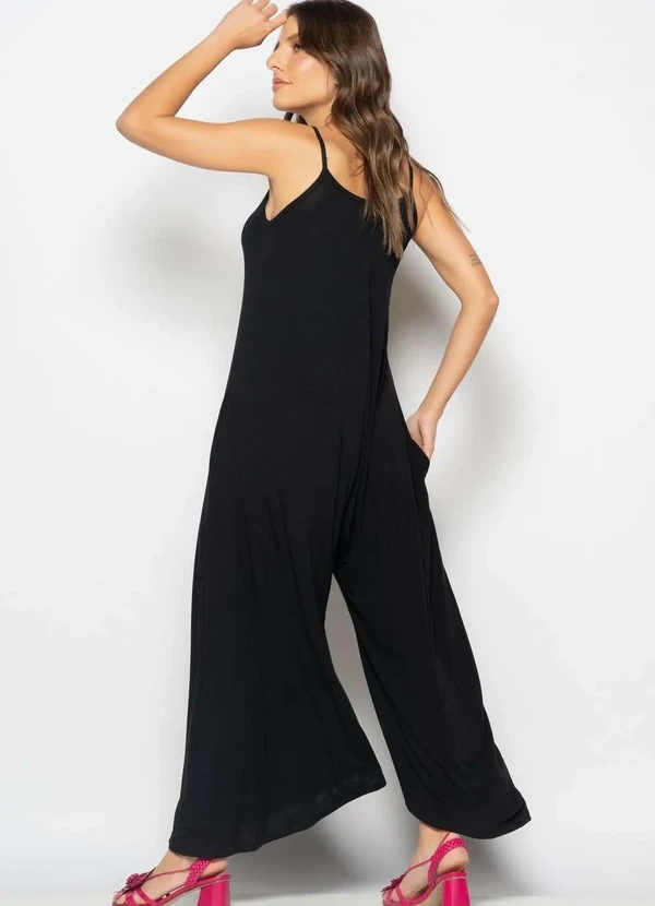 Salvatore Fashion - Macacão Alcinha Pantalona Malha Preto 4