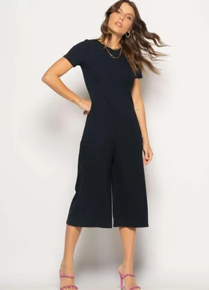 Salvatore Fashion - Macacão Pantacourt Manga Curta Costas em V Canelado - SALVATORE FASHION