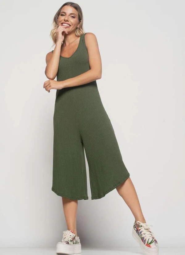 Salvatore Fashion - Macacão Regata Pantacourt Canelado  Fashion Verde