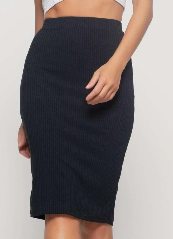 Salvatore Fashion - Saia Lápis Midi Canelada  Fashion Preto 3