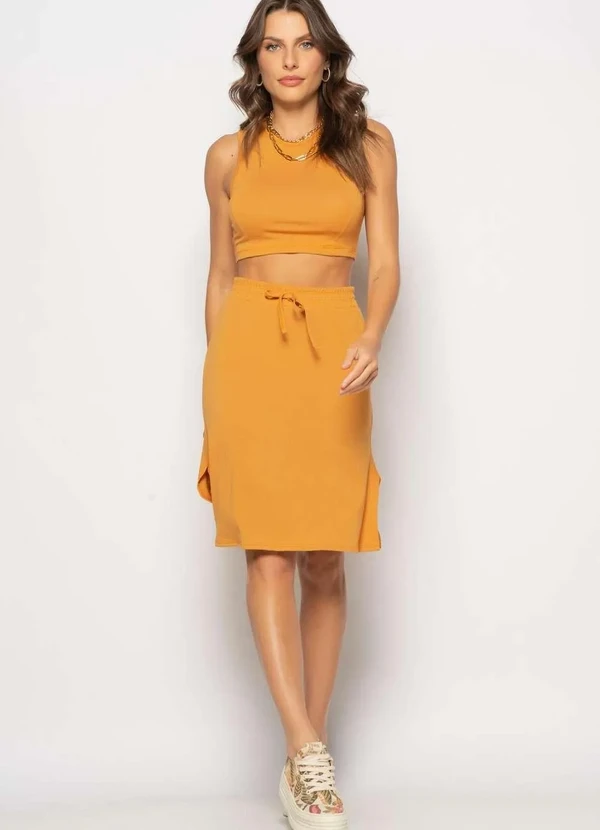 Salvatore Fashion - Saia Midi com Fenda Malha Marrom 3