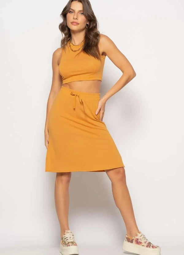 Salvatore Fashion - Saia Midi com Fenda Malha Marrom 4