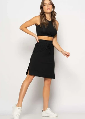 Salvatore Fashion - Saia Midi com Fenda Malha - SALVATORE FASHION