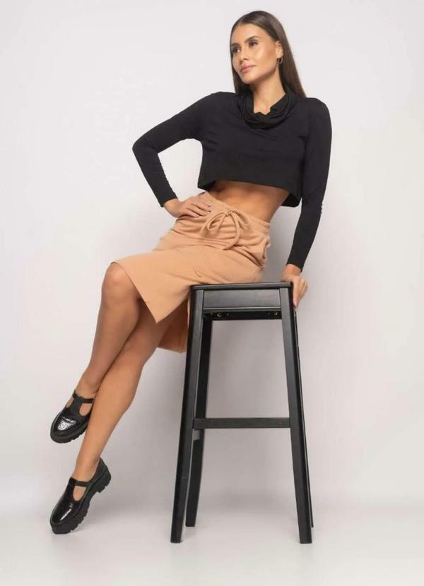 Salvatore Fashion - Saia Midi com Recortes Malha Comfort Fashion Bege