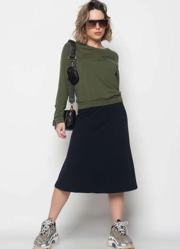 Salvatore Fashion - Saia Midi Godê Canelada Fashion Preto