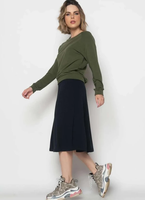 Salvatore Fashion - Saia Midi Godê Canelada Fashion Preto 2