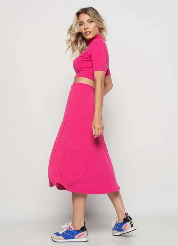 Salvatore Fashion - Saia Midi Godê Canelada  Fashion Rosa 3