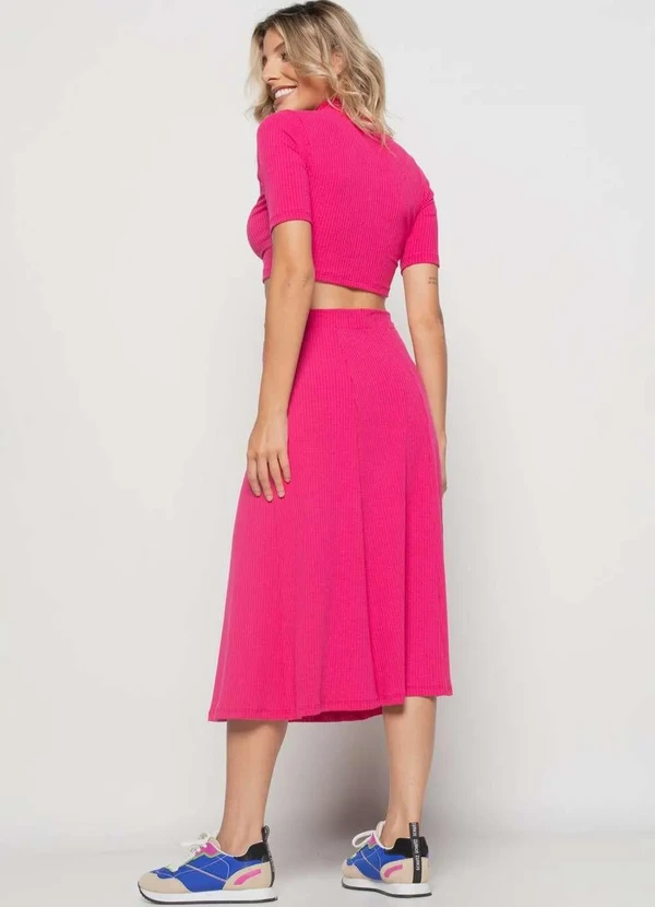 Salvatore Fashion - Saia Midi Godê Canelada  Fashion Rosa 4