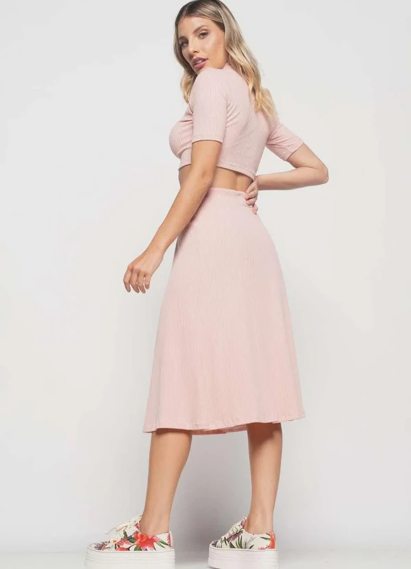 Salvatore Fashion - Saia Midi Godê Canelada Fashion Rosa 4