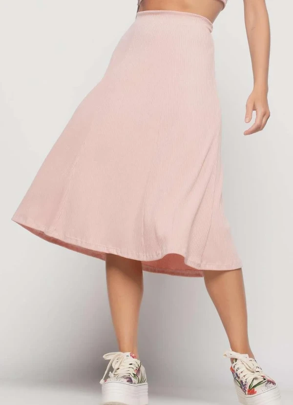 Salvatore Fashion - Saia Midi Godê Canelada Fashion Rosa 5