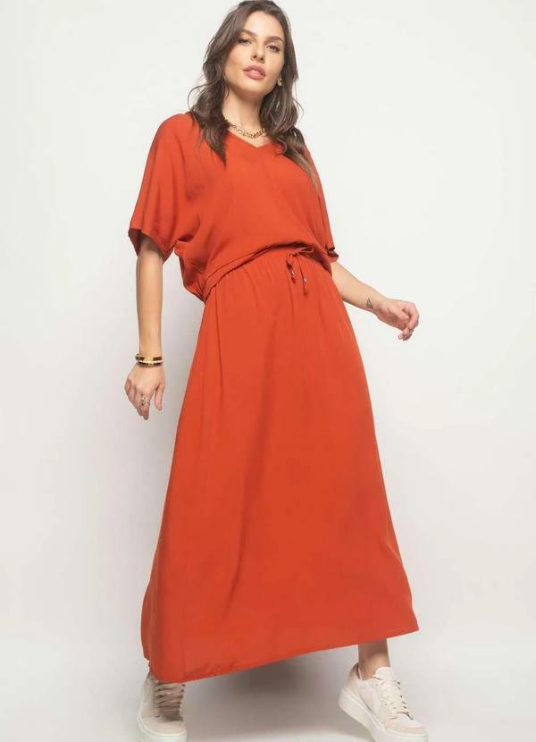 Salvatore Fashion - Saia Midi Viscolinho Fashion Laranja