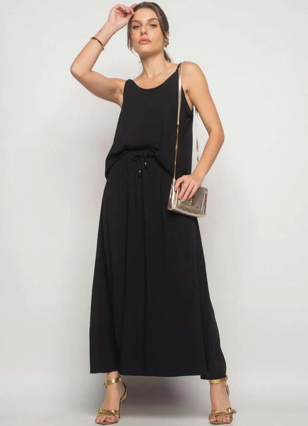 Salvatore Fashion - Saia Midi Viscolinho Fashion Preto