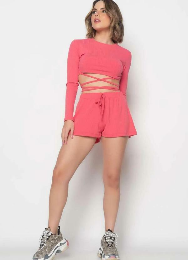 Salvatore Fashion - Short Godê Canelado  Fashion Rosa