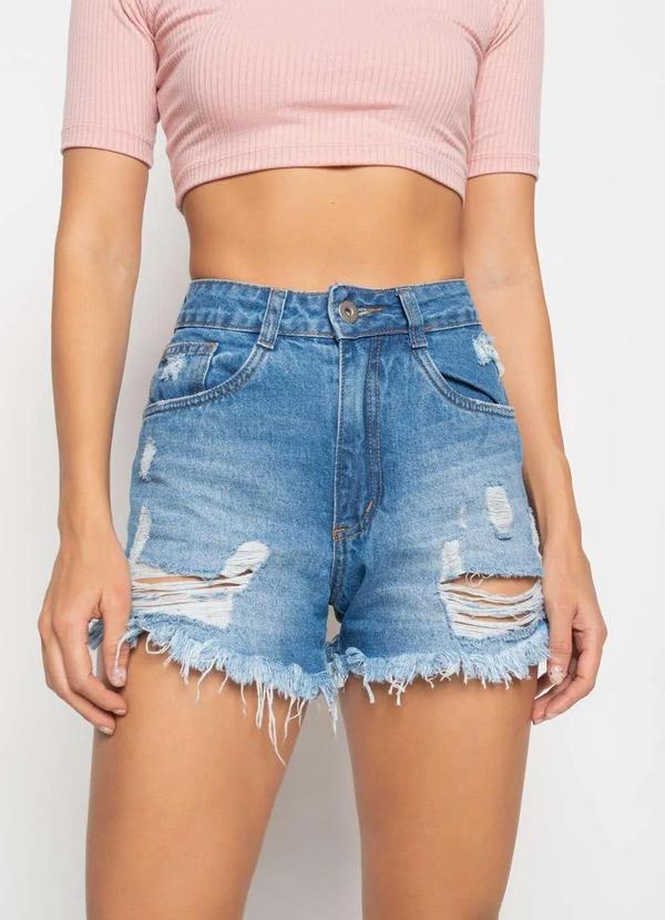 Salvatore Fashion - Short Jeans Barra Desfiada Fashion Azul