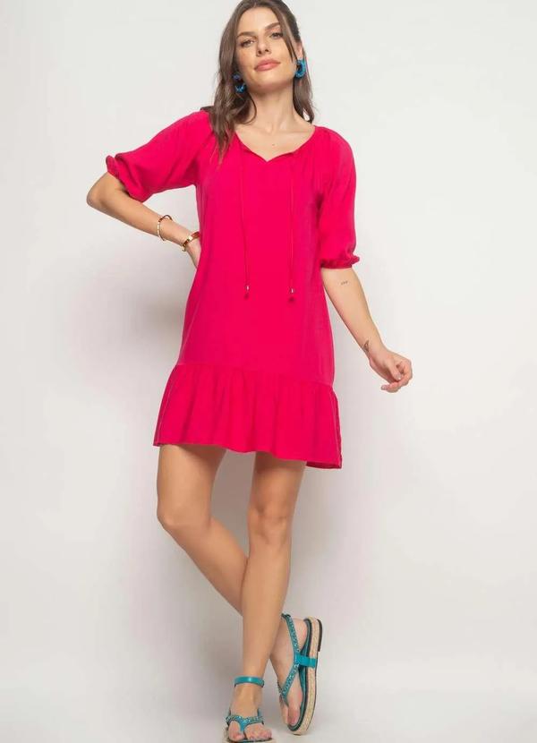 Salvatore Fashion - Vestido Curto Viscolinho com Babado Fashion Rosa 1
