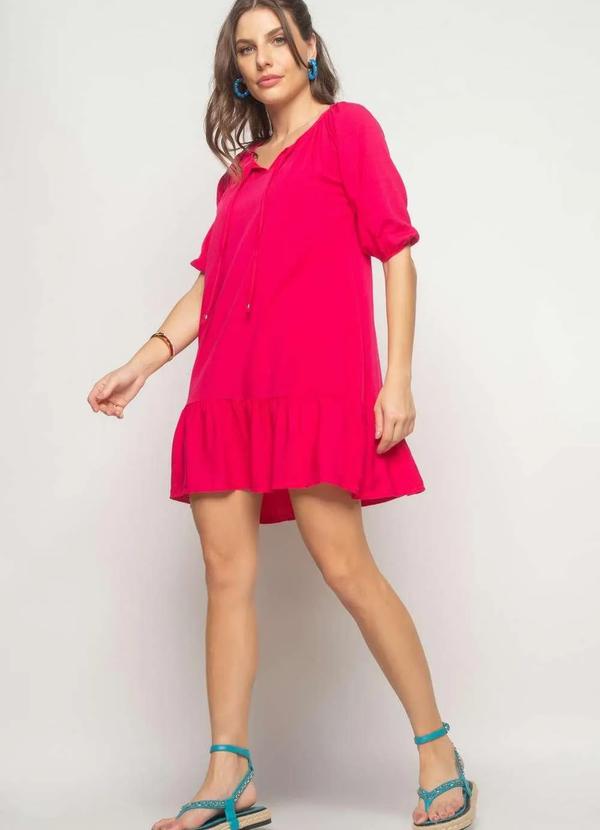Salvatore Fashion - Vestido Curto Viscolinho com Babado Fashion Rosa 3