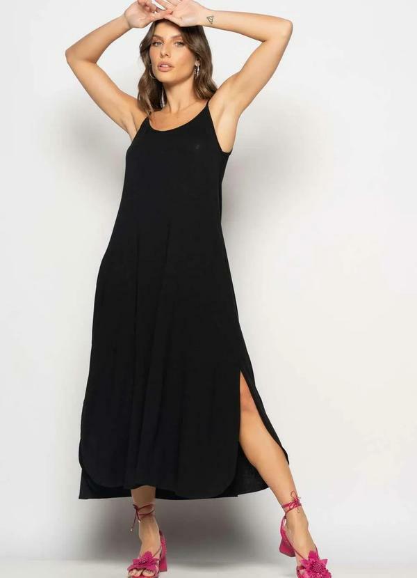 Salvatore Fashion - Vestido Longo Alcinha com Barra Arredondada e Bolsos Preto