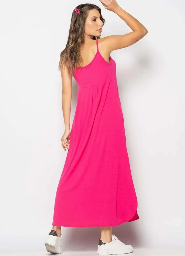 Salvatore Fashion - Vestido Longo Alcinha com Barra Arredondada e Bolsos Rosa 4