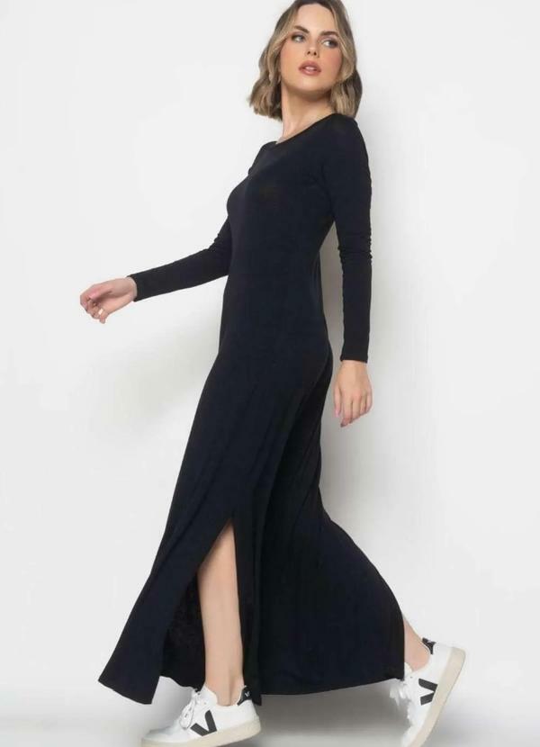 Salvatore Fashion - Vestido Longo Manga Longa Malha  Fashion Preto 2