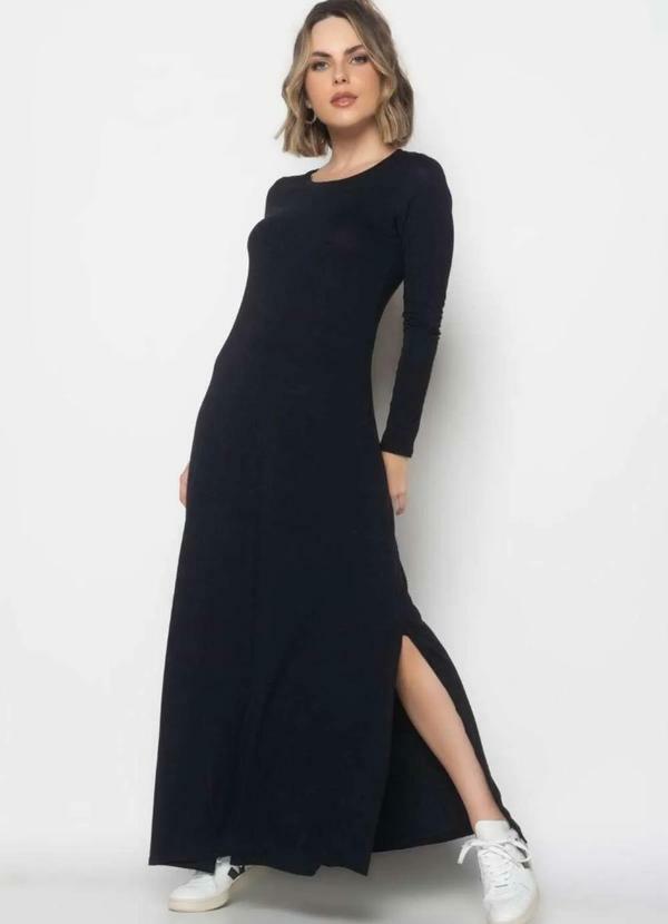 Salvatore Fashion - Vestido Longo Manga Longa Malha  Fashion Preto 3