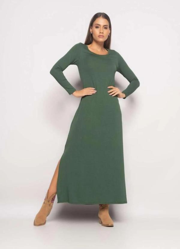 Salvatore Fashion - Vestido Longo Manga Longa Malha  Fashion Verde 4