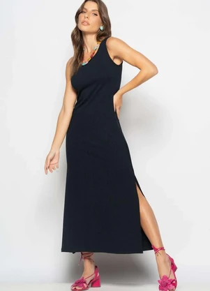 Salvatore Fashion - Vestido Longo Regata com Fenda Canelado - SALVATORE FASHION