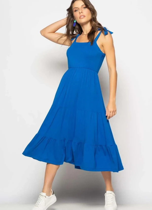 Vestido Midi Vestido Longuete Com Babado Salvatore Fashion Vestido