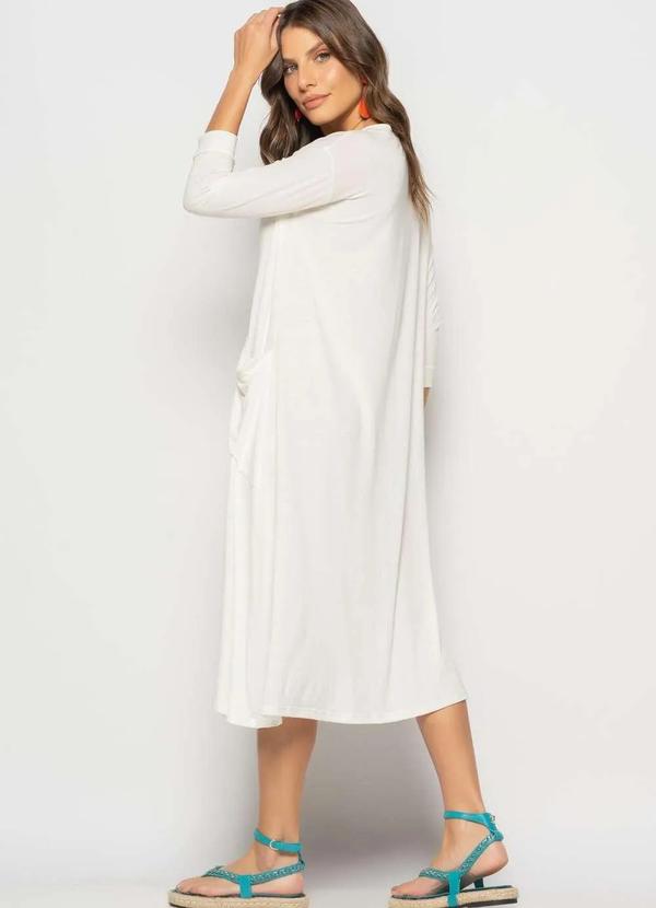 Salvatore Fashion - Vestido Midi com Bolsos e Manga 7/8 Bege 3