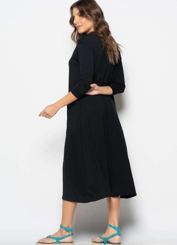 Salvatore Fashion - Vestido Midi com Bolsos e Manga 7/8 Preto 4