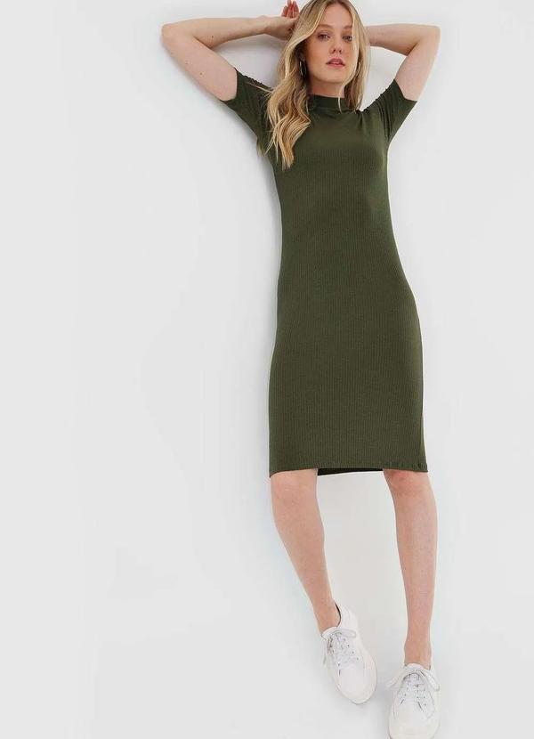 Salvatore Fashion - Vestido Midi Manga Curta Canelado Fashion Verde