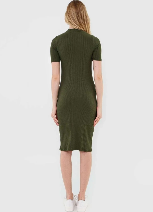 Salvatore Fashion - Vestido Midi Manga Curta Canelado  Fashion Verde 4