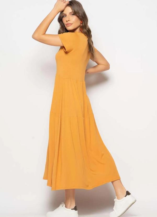 Salvatore Fashion - Vestido Midi Manga Curta com Babado Marrom 4