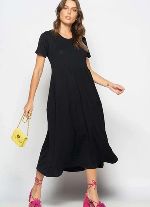 Salvatore Fashion - Vestido Midi Manga Curta com Babado - SALVATORE FASHION