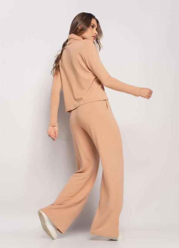 Salvatore Fashion - Conjunto de Moletinho com Blusa Golão e Calça Wide Leg  Fashion Bege 4