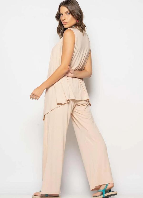 Salvatore Fashion - Conjunto com Kimono, Regata e Wide Leg Malha Bege 3