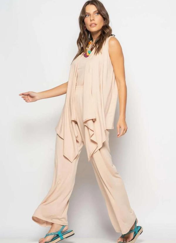 Salvatore Fashion - Conjunto com Kimono, Regata e Wide Leg Malha Bege 4