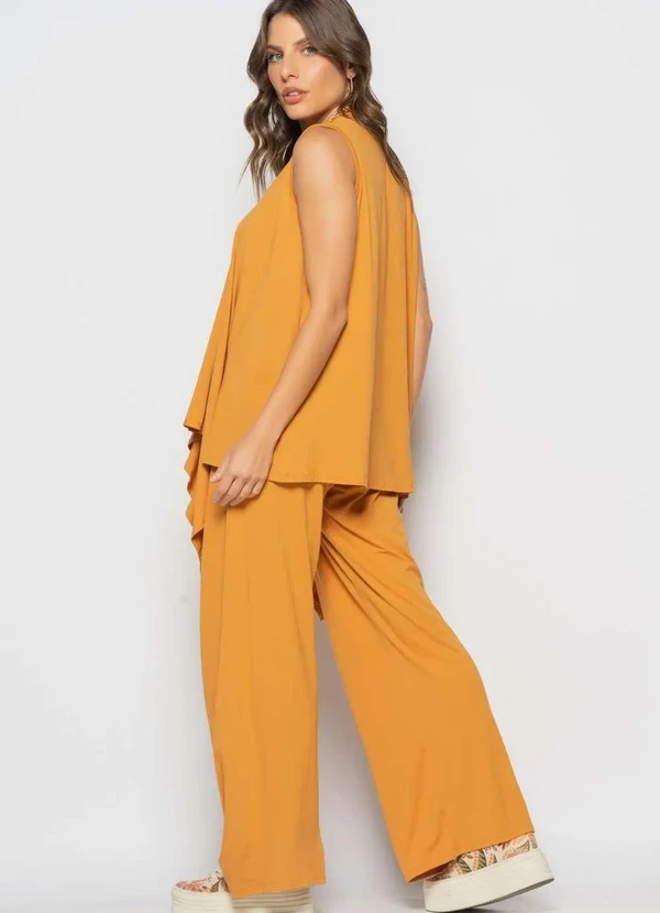 Salvatore Fashion - Conjunto com Kimono, Regata e Wide Leg Malha Marrom 4