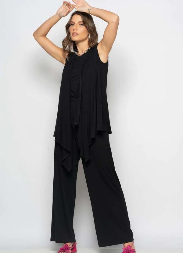 Salvatore Fashion - Conjunto com Kimono, Regata e Wide Leg Malha Preto